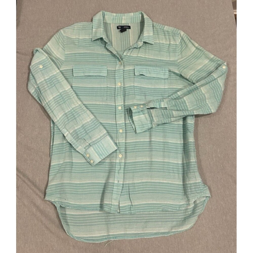Womens GAP button front roll tab sleeve sea green Size S cotton